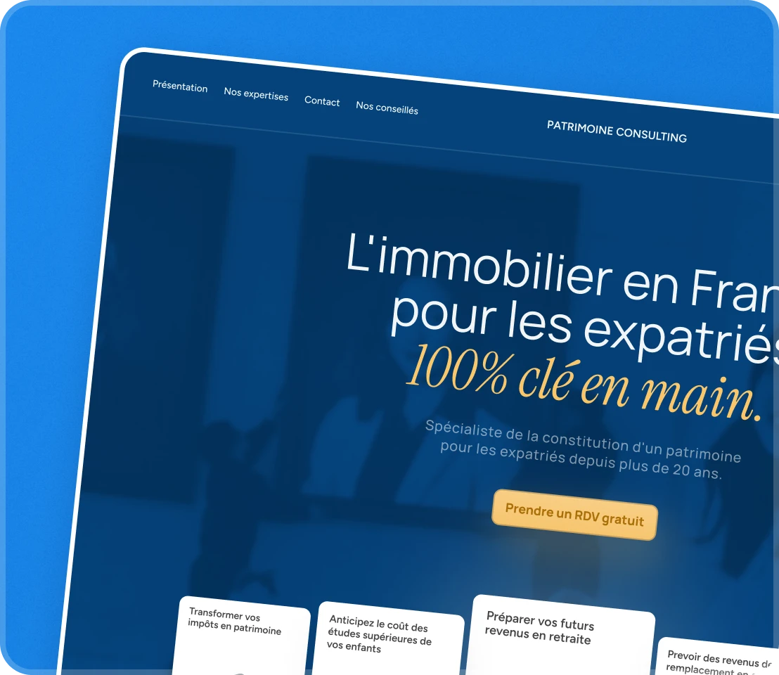 Site web de Patrimoine Consulting, conçu par Eklo